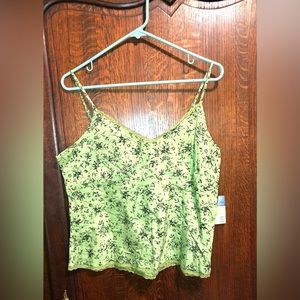 Green Black Floral Print Lace Large Tank Top Cotton  Zipper Lined Adjustable Stp